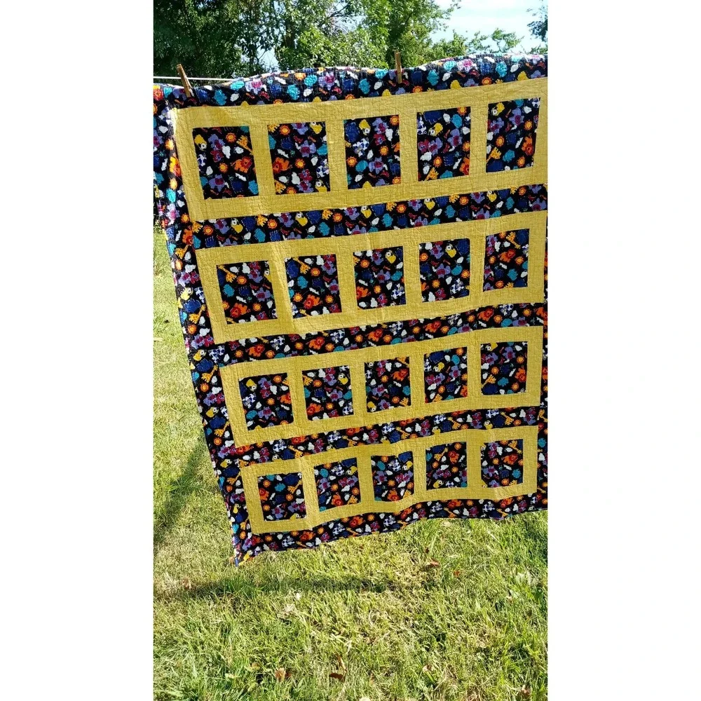 Handmade Patchwork Quilt Childs Size Zoo‎ Animals Giraffe Lion Crib Bed 50X39